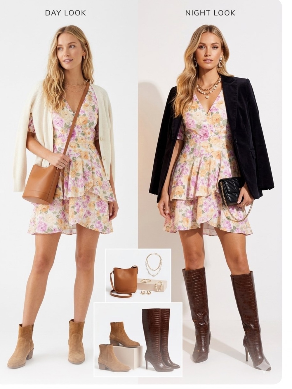 Forever New Pink Cream Floral Wrap Dress with Green Accents